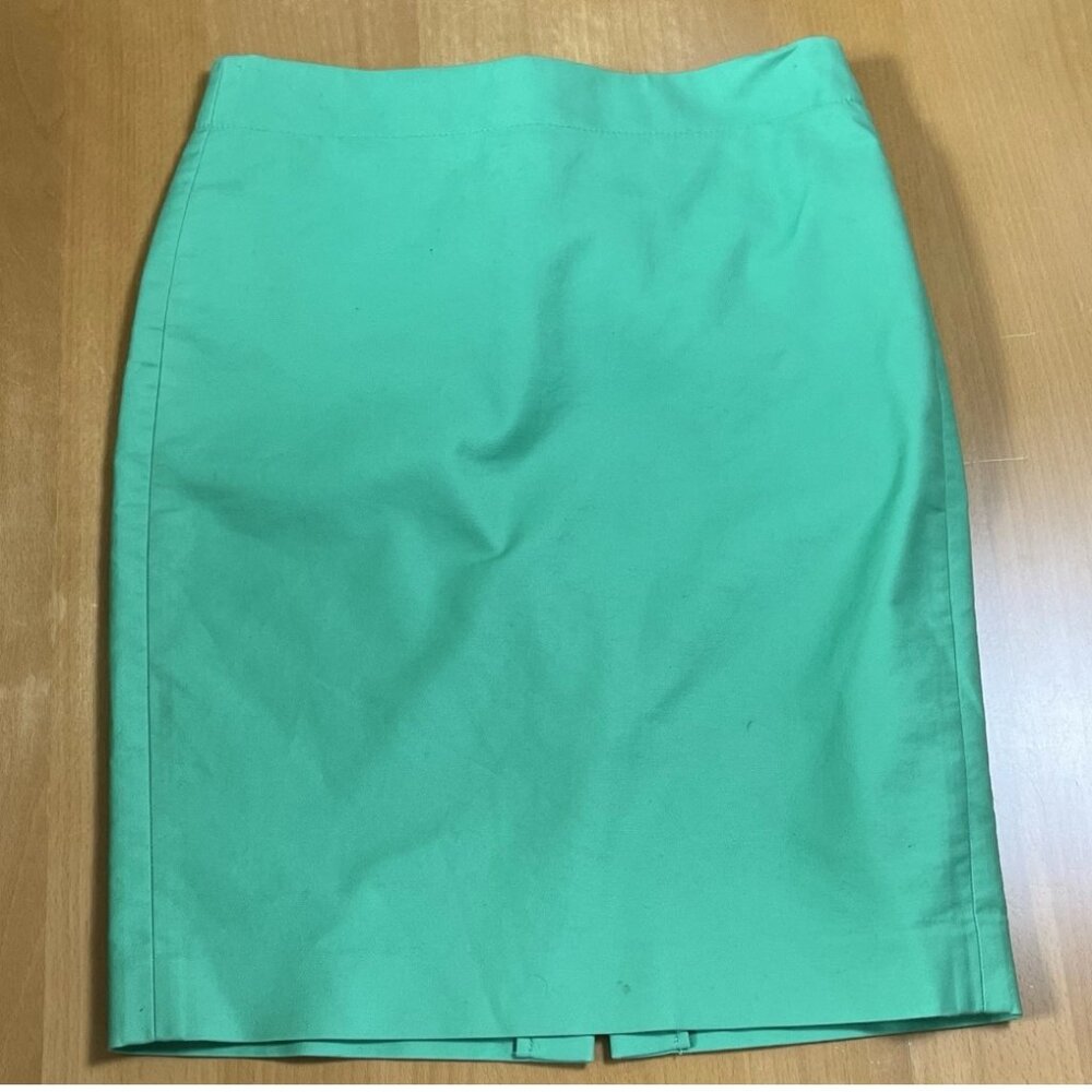 J.Crew Green Cotton Stretch Skirt Size 2 Pencil Work Spring